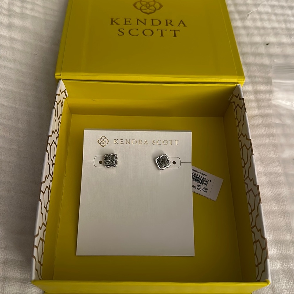 Brand new kendra scott mallory stud ear rhod platinum drusy